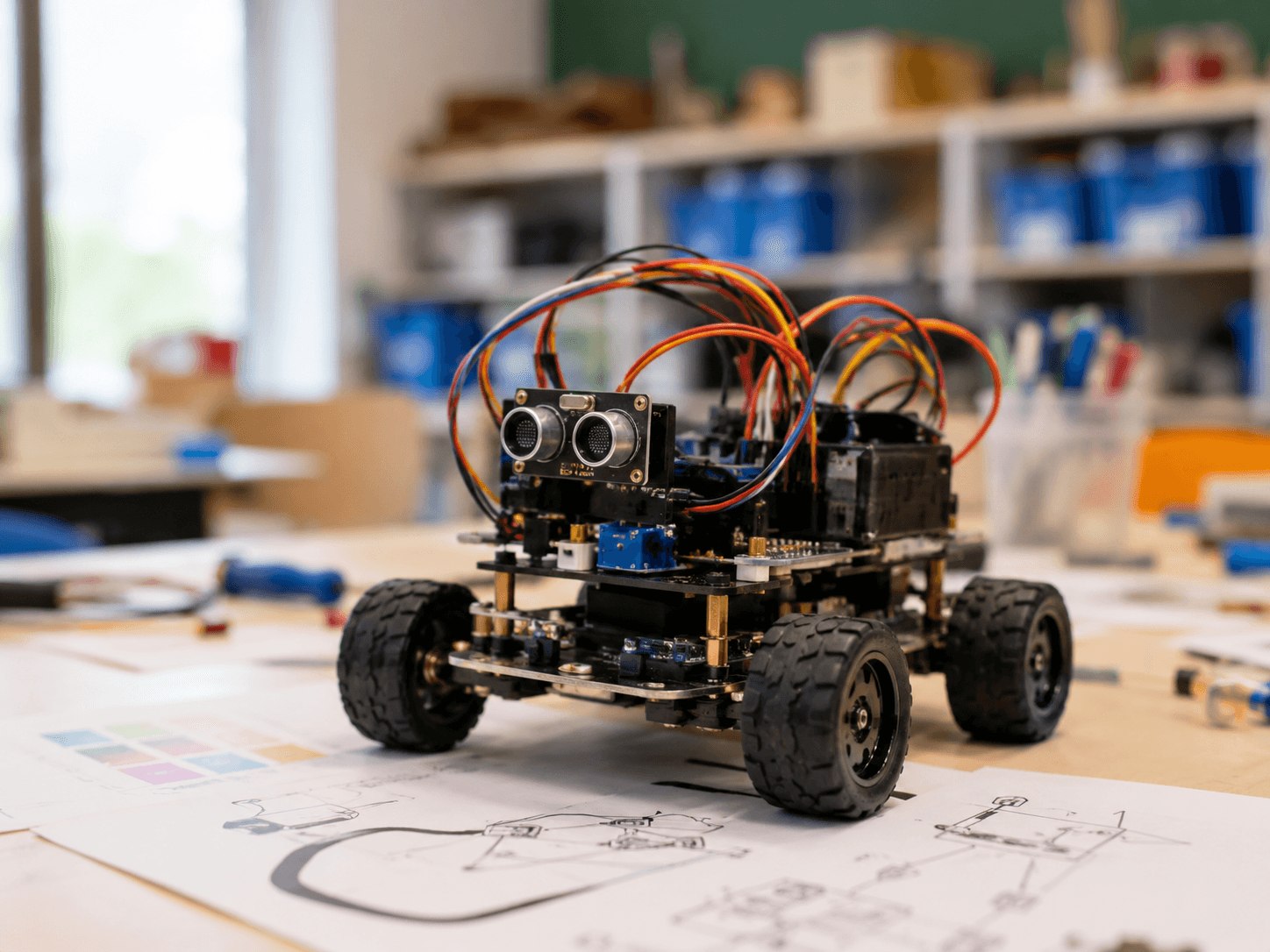 Ein selbst gebauter Roboter in der Entdeckerwerkstatt.